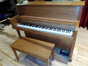 lot 213 image: Young Chang Piano and Bench with piano moving dolly.
