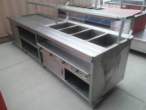 lot 183 image: Stainless Seco-Matic Hot Cold Food Serving Table with top shelf.
