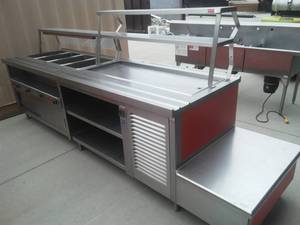 lot 184 image: Stainless Seco-Matic Hot Cold Food Serving Table with top shelf.