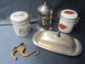 lot 273 image: Butter Dish, Tea Canisters