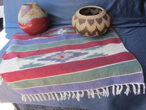 lot 222 image: Rug, Basket, Pot