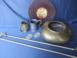 lot 237 image: Brass, Pewter Coasters, Curtain Rods