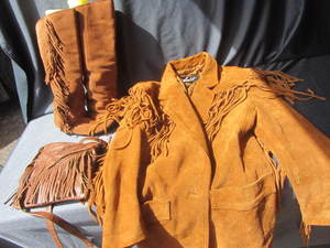 lot 133 image: Fringed Leather Jacket, Boots, Wallet