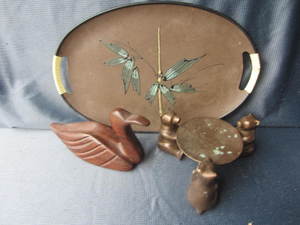 lot 50 image: Carved Duck, Tray, Bear Candle Stand