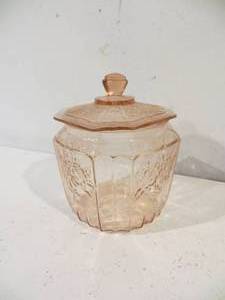 VINTAGE Pink Glass Lidded Canister