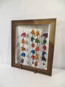 Hanging Cloth Elephants in Wooden Frame
