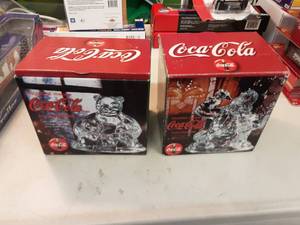 Coca Cola Santa & Bear Glass Figurines