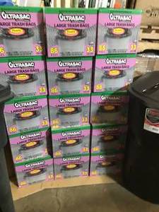 lot 8 image: Pallet of Garbage Cans and 15 New boxes  of 86 33 gal Garbage Bags