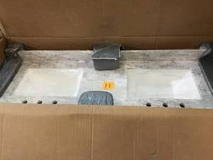 lot 11 image: Home Decorators 61 in. W Stone Effects Double Sink Vanity Top in Winter Mist not used