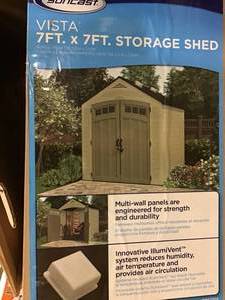 lot 14 image: Suncast BMS7702 Vista 7 ft. x 7 ft. Resin Storage Shed - Gray Open box