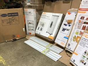 lot 19 image: Pallet with assorted shelves and storage units customer returns