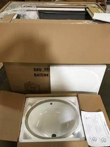lot 21 image: Virtu Caroline Madison 36 in. W Bath Vanity in Cashmere Gray with Round Basin does not include vanity top not used open box  Review pictures