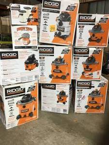 lot 34 image: Lot of assorted Ridgid Wet and Dry vacs and accessories various conditions customer