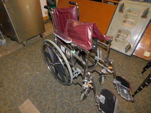 lot 22 image: Maroon Wheelchair with Foot Pedals
