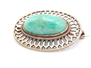 lot 6 image: 10K Yellow Gold PinBrooch with An Amazing Aventurine Center Stone.