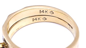 lot 2 image: 14k Yellow Gold,  Diamond, and Art Deco Wedding Engagement Set