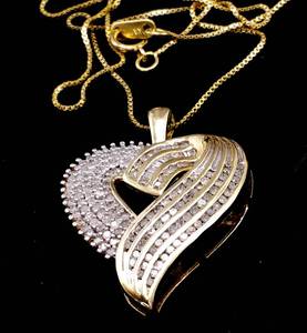 lot 10 image: Diamond Heart Swoosh Pendant in Gold over Sterling Silver