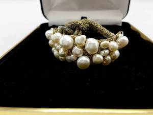 lot 19 image: Silver and Gold Metal Braided Bracelet with Large Pearls