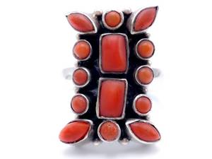 lot 43 image: Southwest Style Coral Sterling Silver Ring