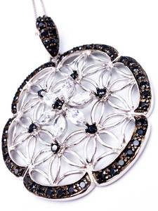 lot 60 image: Lavish Black and White Sterling Flower Necklace
