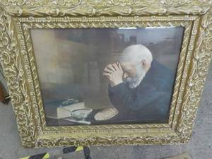 Man Praying in Gold Frame 28 x 25...