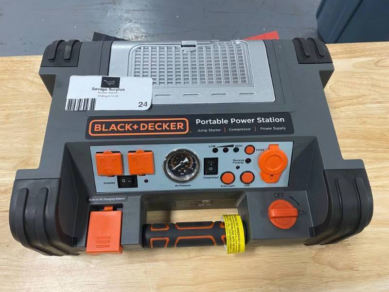 Black & Decker Portable Power Station & Jump Starter, Savage Surplus #42 -  Flooring, Grills, Fire Pits, Yard Equipment, Mowers, Dog House, Faucets,  Tools, MORE!