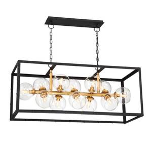 lot 8 image: EUROFASE Bentley Collection 12-Light Black and Gold Linear Chandelier with Glass Shade