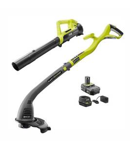 lot 10 image: RYOBI ONE 18-Volt Lithium-Ion String TrimmerEdger and Blower Combo Kit 2.0 Ah Battery and Charger Included