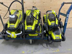 lot 20 image: Lot of 6 working Ryobi Battery PoweredElectric Mowers