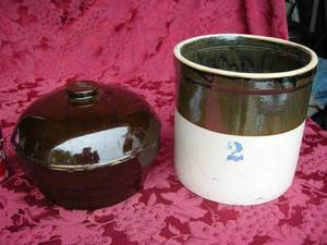 lot 82 image: 2 Gallon Crock and Bean Pot