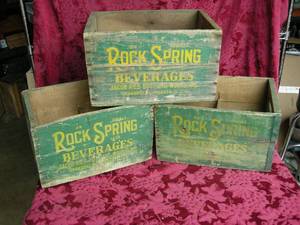 lot 95 image: 3 Vintage Rock Spring Beverages Wooden Crates