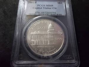 2001 Capitol Visitor Center Comemmorative One Dollar Coin In Graded PCGS Holder MS69
