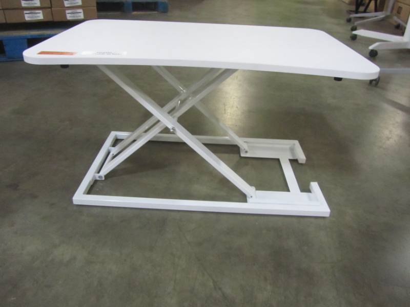 lot 54 image: Woodmaya Height Adjustable Standing Desk with Premium Air Pump Lift - Desk Stand Raiser in White WMDKR-0005WHT - LOW RESERVE