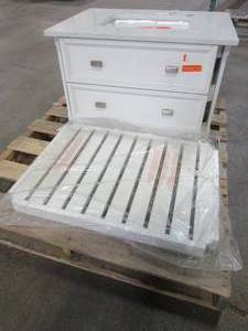 lot 118 image: Scott Living Canterbury White Single Sink Vanity with Carrara White Engineered Stone Top (Common 30-in x 22-in) 1227VA-30-201 - Missing Legs and Backsplash.