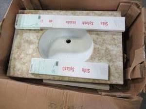 lot 119 image: Bathroom Vanity Top With White Bowl, Includes Back and Side Splash. Approximately 33 X 22