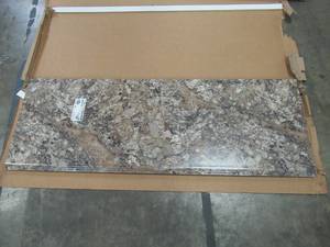 lot 411 image: Hampton Bay 6 X 25 Approximate Laminate Countertop Kit in Winter Carnival Granite with Valencia Edge - Slight crack on RH Side.