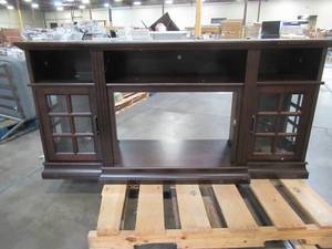 lot 414 image: Home Decorators Collection  Archfield 65 in. Freestanding Infrared Electric Fireplace TV Stand in Espresso - Missing Insert, Some ChipsDings.