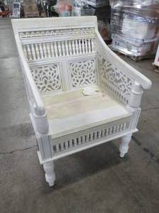 lot 418 image: Home Decorators Collection Maharaja Sandblasted White Wood Hand-Carved Arm Chair, 0105900980