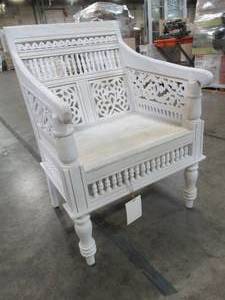 lot 419 image: Home Decorators Collection Maharaja Sandblasted White Wood Hand-Carved Arm Chair, 0105900980