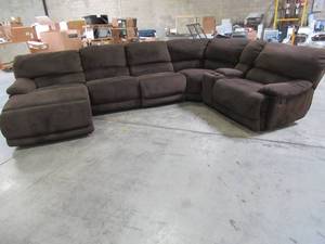 lot 426 image: LARGE BROWN SECTIONAL SOFA, With StorageDrink Console and Chaise Lounge End Chair