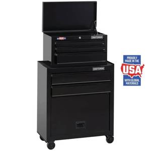 lot 114 image: CRAFTSMAN 26-in W x 44-in H 5-Drawer Ball-Bearing Steel Tool Chest Combo (Black) CMST22653BK - Slight Dents, Missing Key.