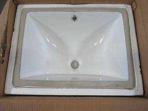 lot 867 image: James Martin Rectangular White Undermount Ceramic Sink (Basin) SNK-SQR WHT (18.5 x 14 x 7.7) - Sink Basin Only