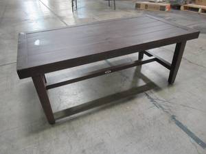 lot 316 image: Hampton Bay Aluminum CoffeePatio Table With Wood Grain-Like Finish.