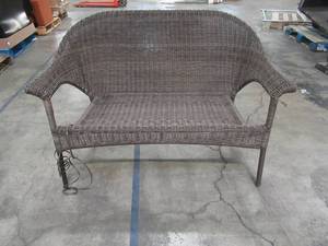 lot 318 image: WickerResin Patio Sofa Gray in Color - Steel Frame - some breaksunraveling