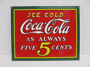 lot 32 image: Vintage Style Porcelain Enamel COCA COLA Advertising Soda Sign