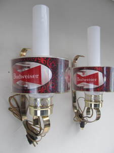lot 42 image: Pair of Working Vintage BUDWEISER Bowtie Advertising Beer Sconce Lamps