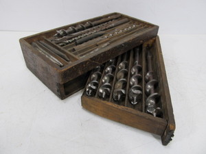 Set of Antique IRWIN Long Drill Bits wWooden Case