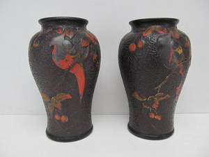Matching Pair of Vintage Japanese Art Pottery Vases