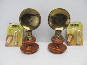 Pair of Vintage WoodBrass Reflective Wall Sconces