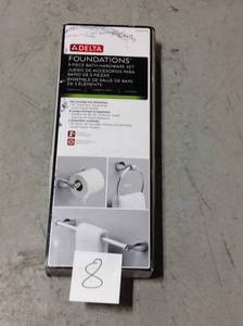 Foundations 3-Piece Bath Hardware Set in Chrome with Towel Ring Toilet Paper Holder and 18 in. Towel Bar&nbsp&nbspin good condition&nbsp